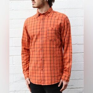 NWOT Artistry In Motion Clay Oxford Button-down Plaid Long Sleeve Shirt Orange M